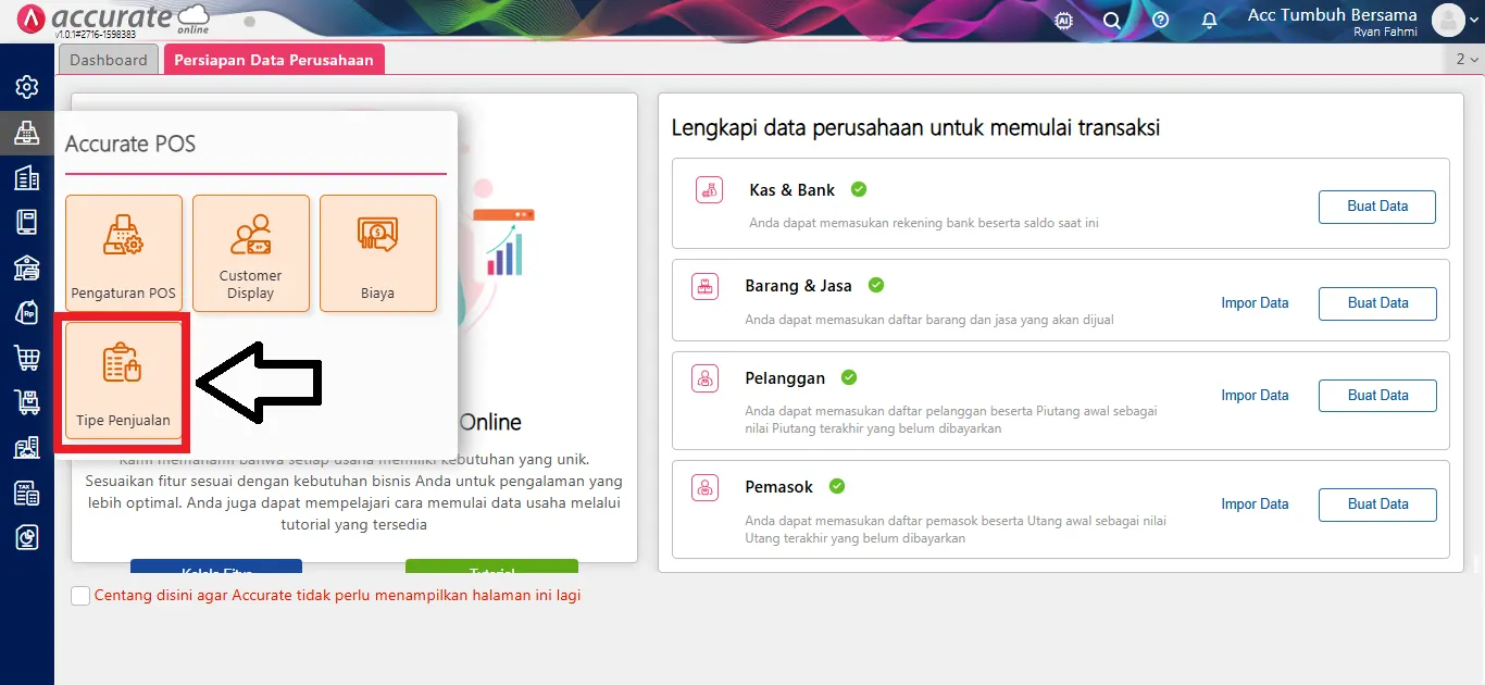 1 Pengaturan Tipe Penjualan di Accurate POS